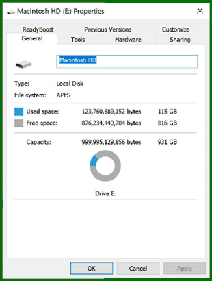 APFS disk properties