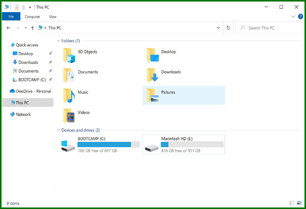 APFS disk listed in File Explorer